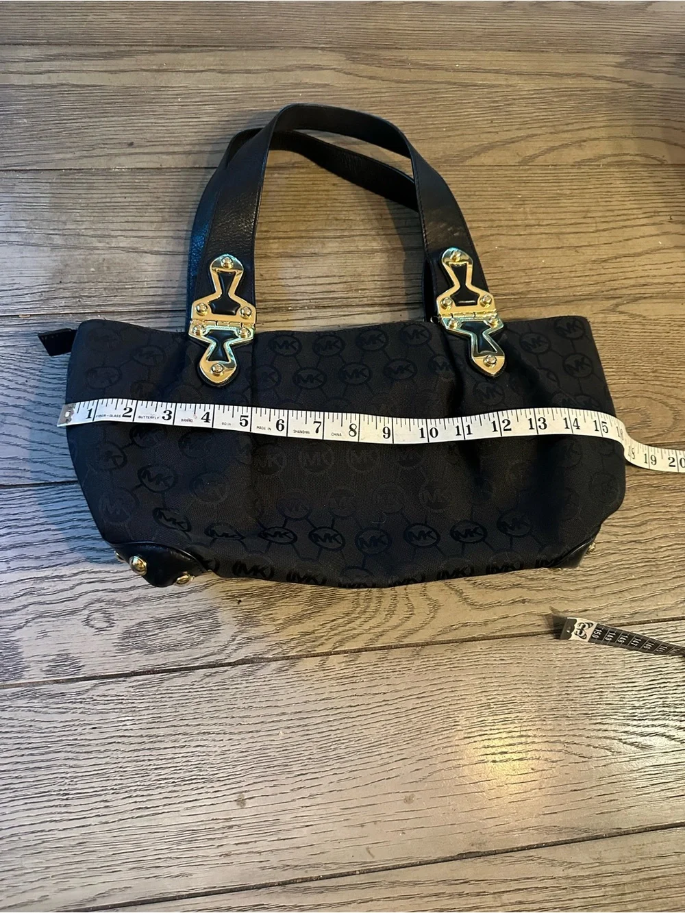 Michael Kors Black MK Logo Shoulder Bag with Gold-Tone Hardware